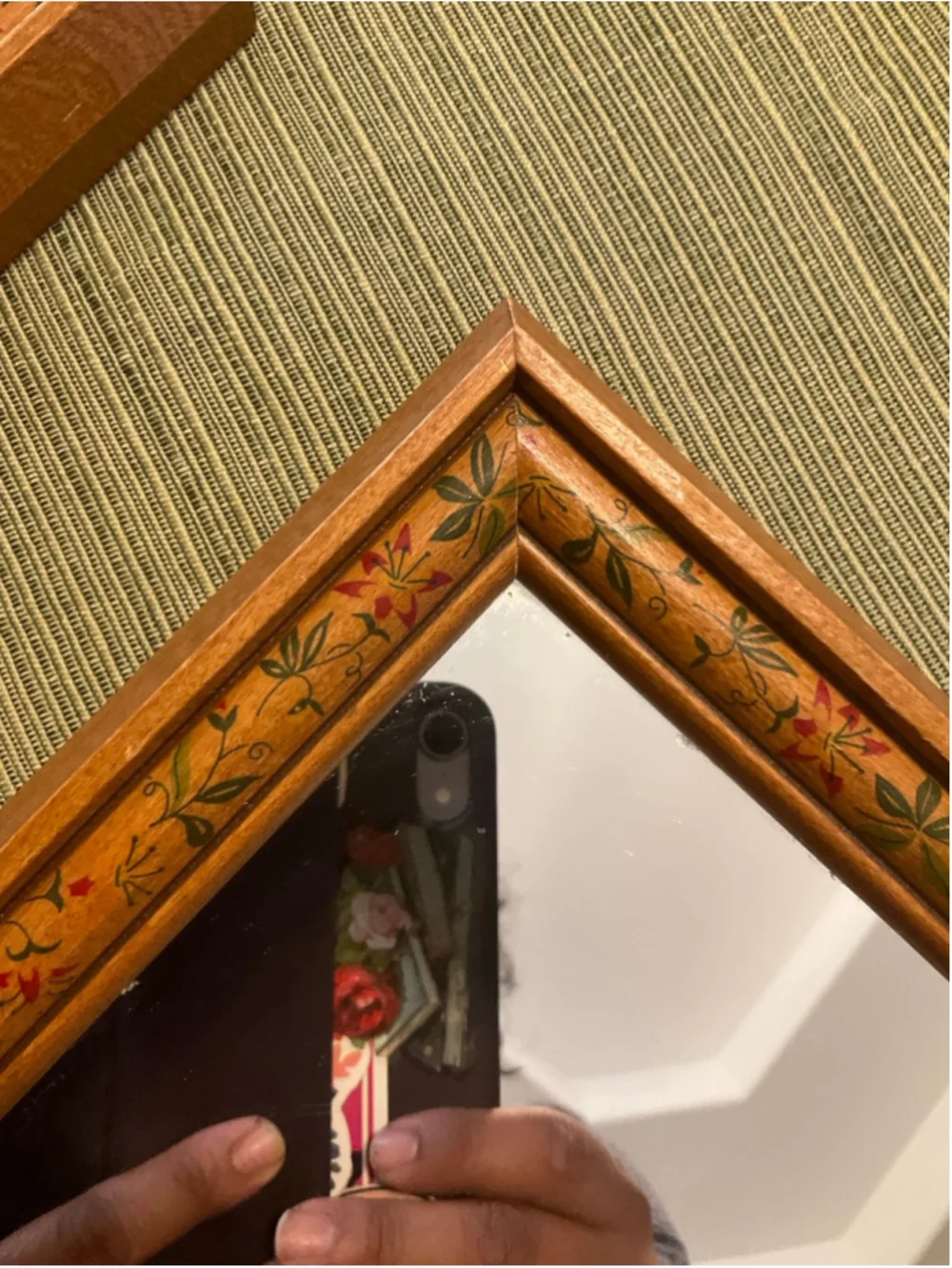 Vintage Hand Painted Floral Wood Framed Mirrors Set of 2 Cottagecore